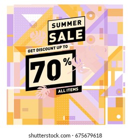 Summer sale beautiful web banner. Fashion and travel discount. Vector holiday illustration with special offers and promotions.