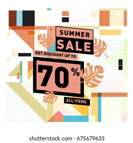 Summer sale beautiful web banner. Fashion and travel discount. Vector holiday illustration with special offers and promotions.