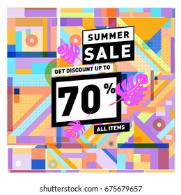 Summer sale beautiful web banner. Fashion and travel discount. Vector holiday illustration with special offers and promotions.