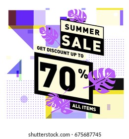 Summer sale beautiful web banner. Fashion and travel discount. Vector holiday illustration with special offers and promotions.