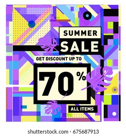 Summer sale beautiful web banner. Fashion and travel discount. Vector holiday illustration with special offers and promotions.