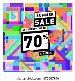 Summer sale beautiful web banner. Fashion and travel discount. Vector holiday illustration with special offers and promotions.