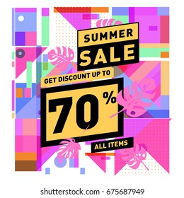 Summer sale beautiful web banner. Fashion and travel discount. Vector holiday illustration with special offers and promotions.