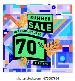 Summer sale beautiful web banner. Fashion and travel discount. Vector holiday illustration with special offers and promotions.