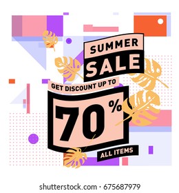 Summer sale beautiful web banner. Fashion and travel discount. Vector holiday illustration with special offers and promotions.