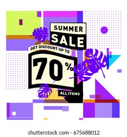 Summer sale beautiful web banner. Fashion and travel discount. Vector holiday illustration with special offers and promotions.