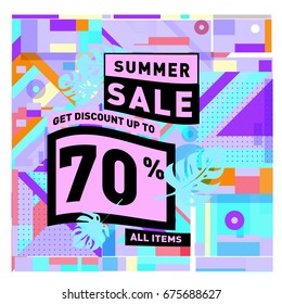 Summer sale beautiful web banner. Fashion and travel discount. Vector holiday illustration with special offers and promotions.