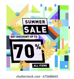 Summer sale beautiful web banner. Fashion and travel discount. Vector holiday illustration with special offers and promotions.