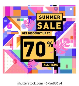Summer sale beautiful web banner. Fashion and travel discount. Vector holiday illustration with special offers and promotions.