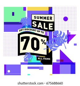 Summer sale beautiful web banner. Fashion and travel discount. Vector holiday illustration with special offers and promotions.