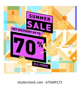 Summer sale beautiful web banner. Fashion and travel discount. Vector holiday illustration with special offers and promotions.
