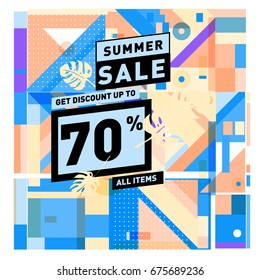 Summer sale beautiful web banner. Fashion and travel discount. Vector holiday illustration with special offers and promotions.