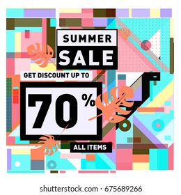 Summer sale beautiful web banner. Fashion and travel discount. Vector holiday illustration with special offers and promotions.