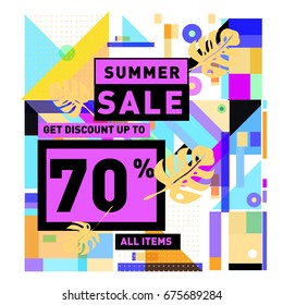 Summer sale beautiful web banner. Fashion and travel discount. Vector holiday illustration with special offers and promotions.