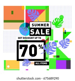 Summer sale beautiful web banner. Fashion and travel discount. Vector holiday illustration with special offers and promotions.