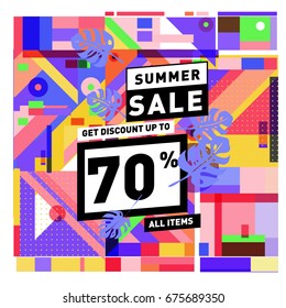 Summer sale beautiful web banner. Fashion and travel discount. Vector holiday illustration with special offers and promotions.