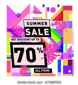 Summer sale beautiful web banner. Fashion and travel discount. Vector holiday illustration with special offers and promotions.