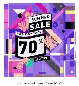 Summer sale beautiful web banner. Fashion and travel discount. Vector holiday illustration with special offers and promotions.