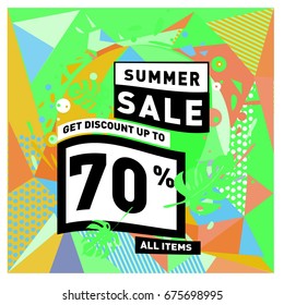 Summer sale beautiful web banner. Fashion and travel discount. Vector holiday illustration with special offers and promotions.