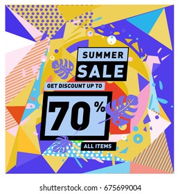 Summer sale beautiful web banner. Fashion and travel discount. Vector holiday illustration with special offers and promotions.