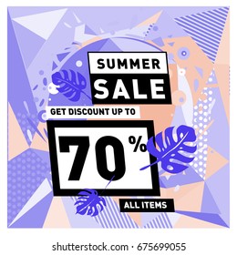 Summer sale beautiful web banner. Fashion and travel discount. Vector holiday illustration with special offers and promotions.