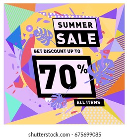 Summer sale beautiful web banner. Fashion and travel discount. Vector holiday illustration with special offers and promotions.