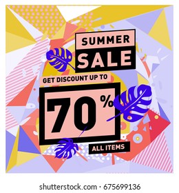 Summer sale beautiful web banner. Fashion and travel discount. Vector holiday illustration with special offers and promotions.