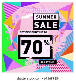 Summer sale beautiful web banner. Fashion and travel discount. Vector holiday illustration with special offers and promotions.