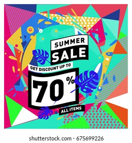 Summer sale beautiful web banner. Fashion and travel discount. Vector holiday illustration with special offers and promotions.