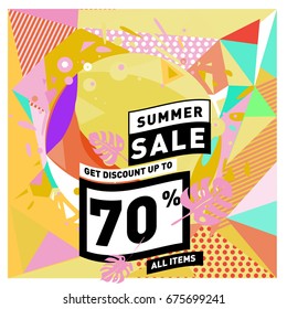 Summer sale beautiful web banner. Fashion and travel discount. Vector holiday illustration with special offers and promotions.