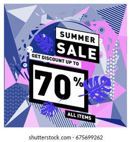 Summer sale beautiful web banner. Fashion and travel discount. Vector holiday illustration with special offers and promotions.