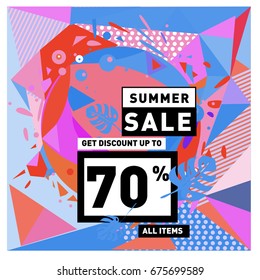 Summer sale beautiful web banner. Fashion and travel discount. Vector holiday illustration with special offers and promotions.