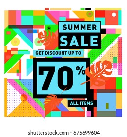 Summer sale beautiful web banner. Fashion and travel discount. Vector holiday illustration with special offers and promotions.