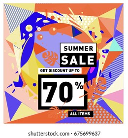 Summer sale beautiful web banner. Fashion and travel discount. Vector holiday illustration with special offers and promotions.