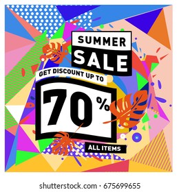Summer sale beautiful web banner. Fashion and travel discount. Vector holiday illustration with special offers and promotions.
