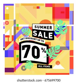 Summer sale beautiful web banner. Fashion and travel discount. Vector holiday illustration with special offers and promotions.