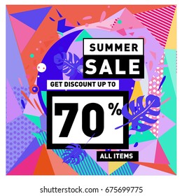 Summer sale beautiful web banner. Fashion and travel discount. Vector holiday illustration with special offers and promotions.