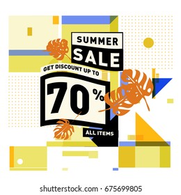 Summer sale beautiful web banner. Fashion and travel discount. Vector holiday illustration with special offers and promotions.
