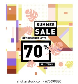 Summer sale beautiful web banner. Fashion and travel discount. Vector holiday illustration with special offers and promotions.