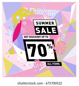 Summer sale beautiful web banner. Fashion and travel discount. Vector holiday illustration with special offers and promotions.