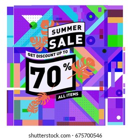 Summer sale beautiful web banner. Fashion and travel discount. Vector holiday illustration with special offers and promotions.