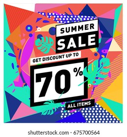 Summer sale beautiful web banner. Fashion and travel discount. Vector holiday illustration with special offers and promotions.