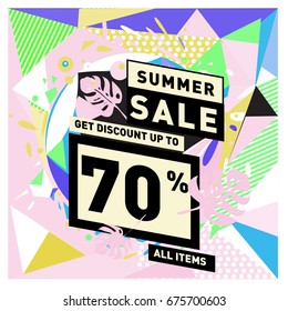 Summer sale beautiful web banner. Fashion and travel discount. Vector holiday illustration with special offers and promotions.
