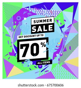 Summer sale beautiful web banner. Fashion and travel discount. Vector holiday illustration with special offers and promotions.