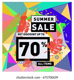 Summer sale beautiful web banner. Fashion and travel discount. Vector holiday illustration with special offers and promotions.