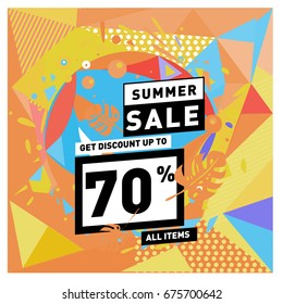 Summer sale beautiful web banner. Fashion and travel discount. Vector holiday illustration with special offers and promotions.