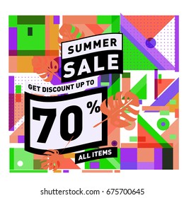 Summer sale beautiful web banner. Fashion and travel discount. Vector holiday illustration with special offers and promotions.