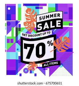 Summer sale beautiful web banner. Fashion and travel discount. Vector holiday illustration with special offers and promotions.
