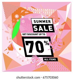Summer sale beautiful web banner. Fashion and travel discount. Vector holiday illustration with special offers and promotions.