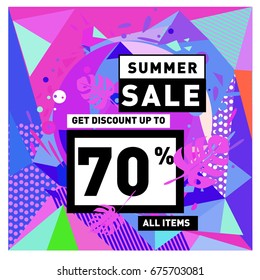 Summer sale beautiful web banner. Fashion and travel discount. Vector holiday illustration with special offers and promotions.